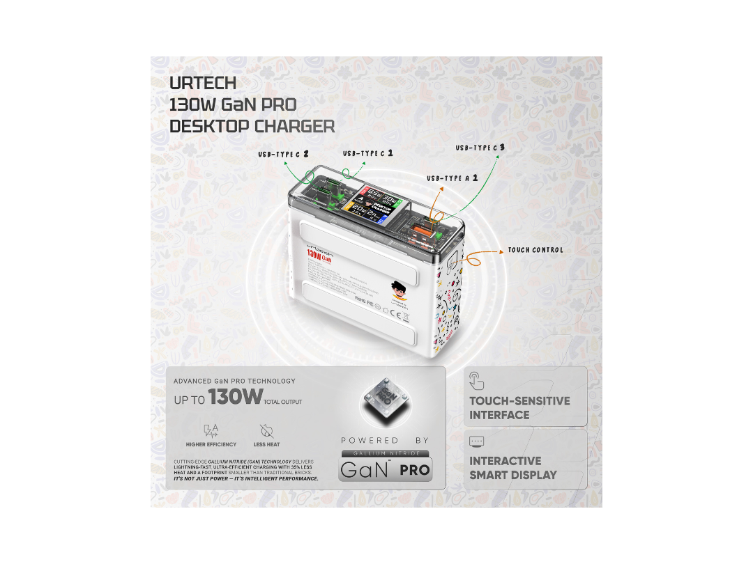 Buy URTECH 130W GaN Charger | Smart Display | in Qatar Buy URTECH 130W GaN Charger | Smart Display | in Qatar